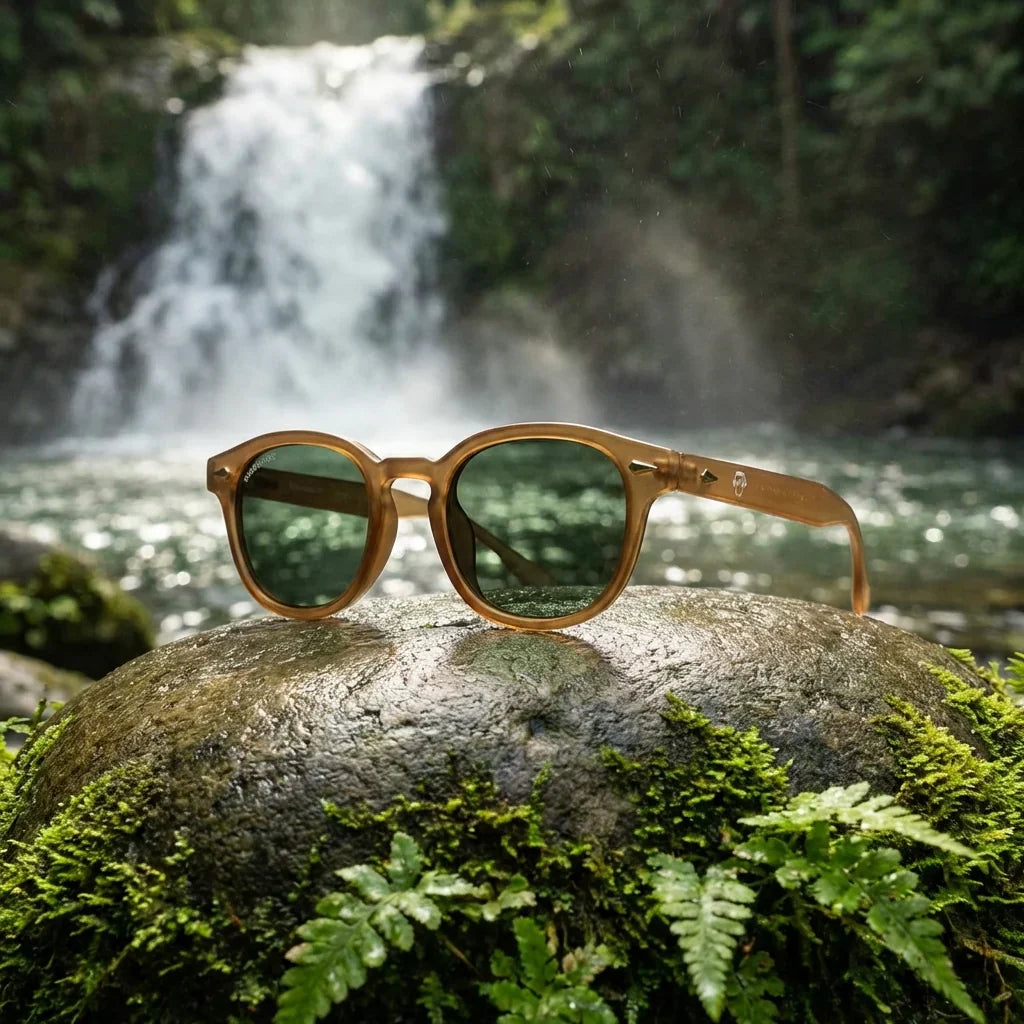 Waimea RPET lentes polarizados hombre estilo retro presentación frontal café chocolate #color_brown