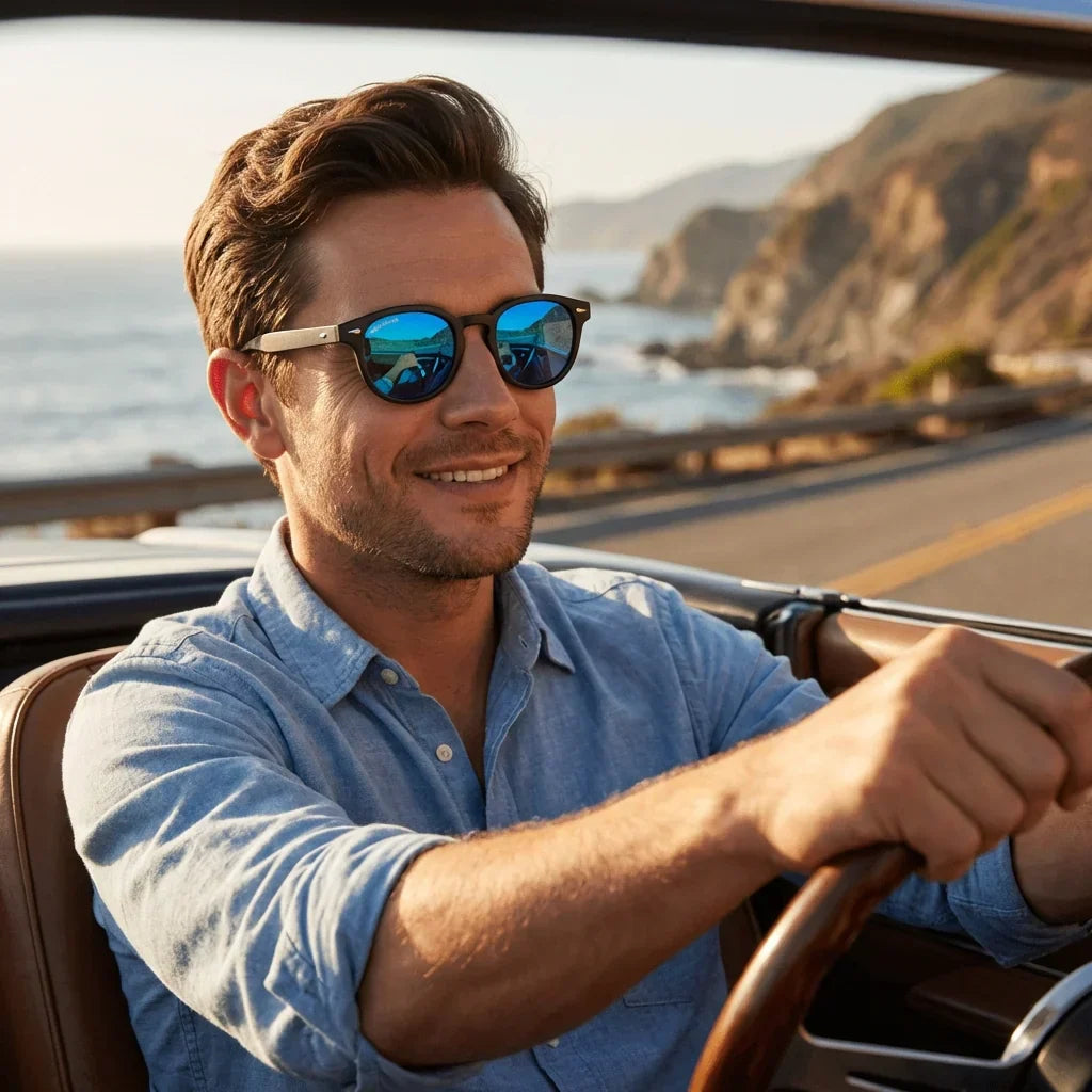 Cristal espejado azul Waimea RPET lentes de sol UV400 diseño masculino frontal #color_espejado-azul