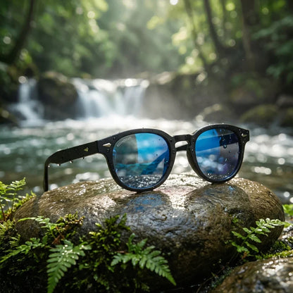 Frontal Waimea RPET gafas de sol espejado azul brillante plástico reciclado #color_espejado-azul