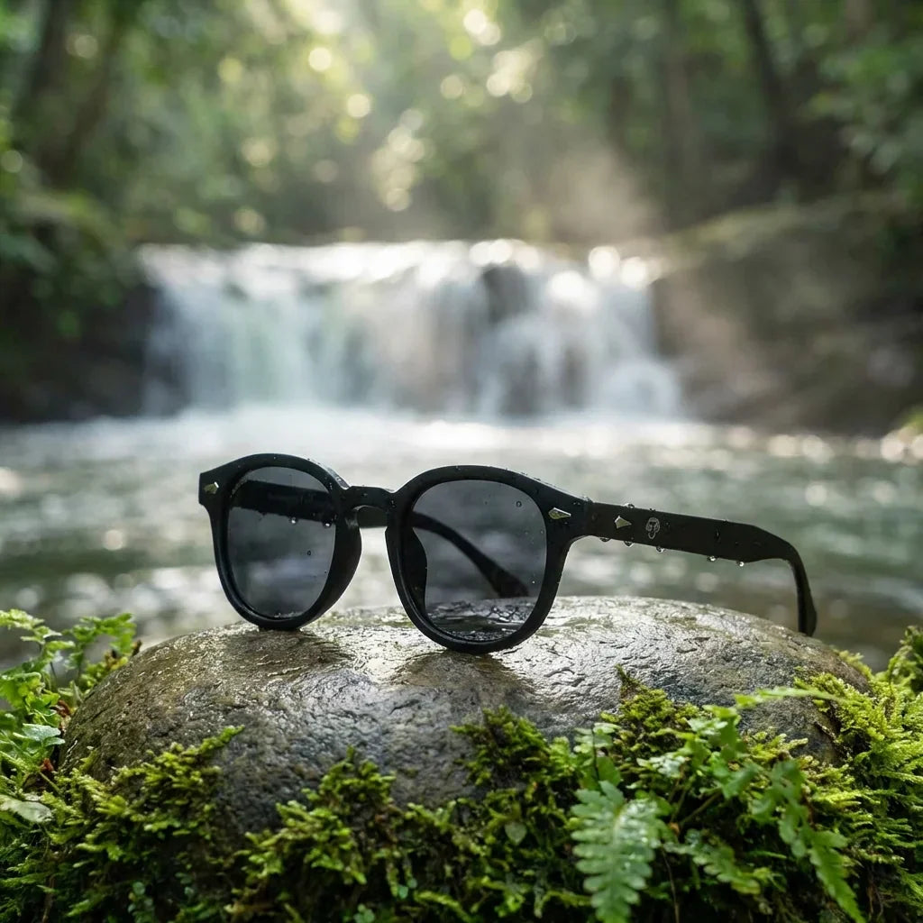 Waimea RPET color negro lentes de sol madera vista de frente #color_negro