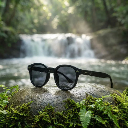 Waimea RPET color negro lentes de sol madera vista de frente #color_negro
