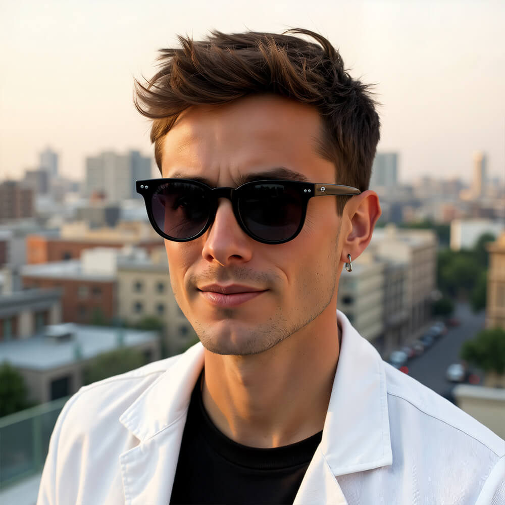 Vista frontal de Meli anteojos de sol color negro para hombre y mujer #color_negro