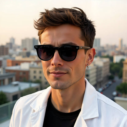 Vista frontal de Meli anteojos de sol color negro para hombre y mujer #color_negro