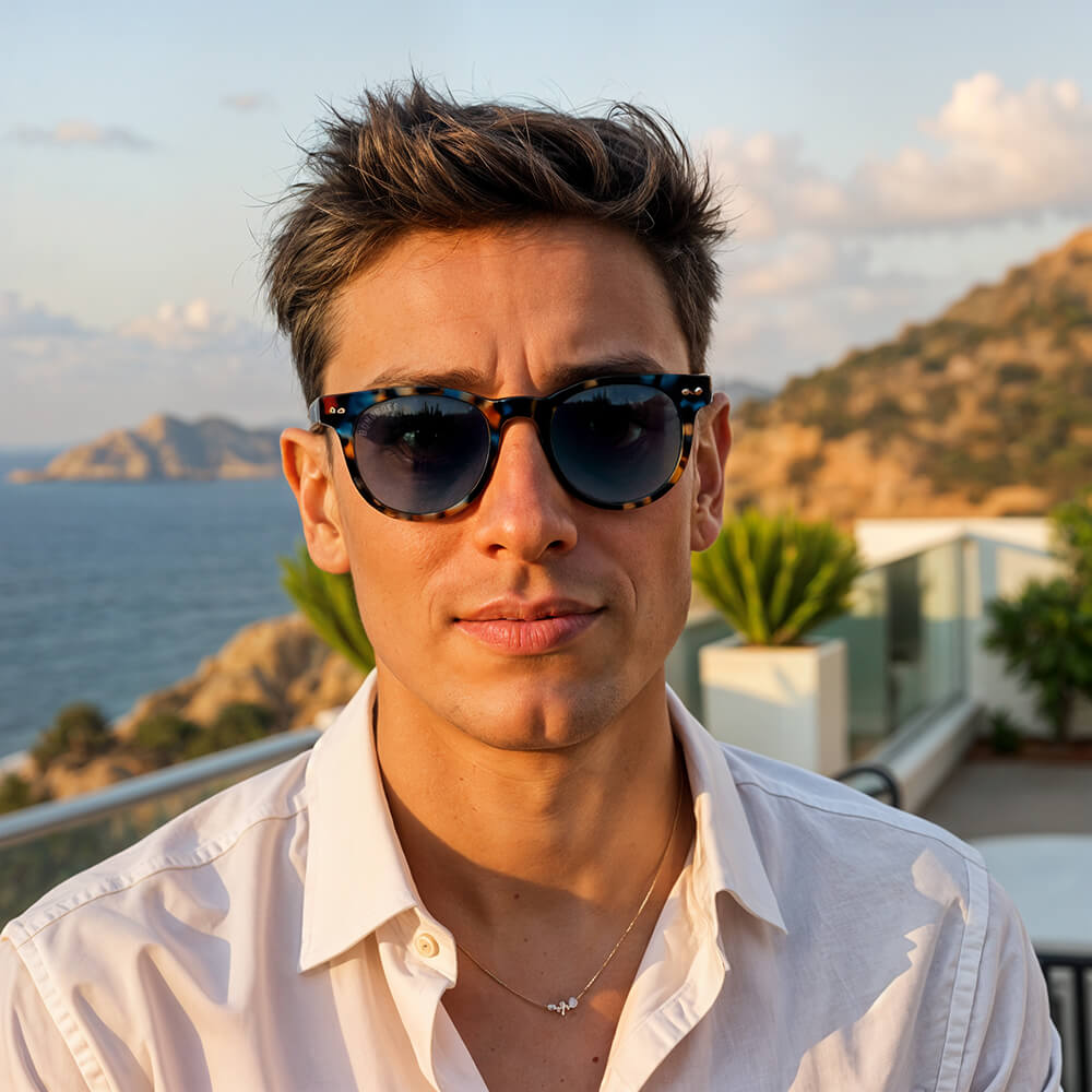 Vista frontal de Meli gafas de sol color azul para hombre y mujer #color_azul