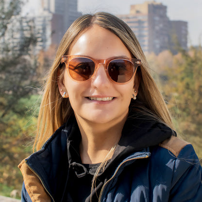 Meli clásico lentes de sol madera champagne dorado vista frontal con protección UV400 #color_champagne