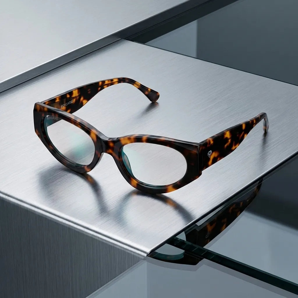 Lentes opticos Milan Carey sobre metal cepillado industrial antirreflex receta optica bio-acetato Bonoboss #editorial_metal-brushed #color_carey
