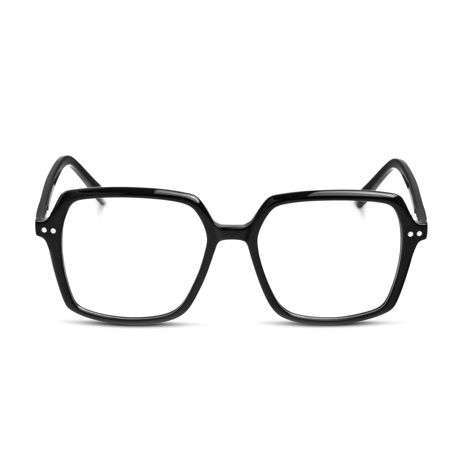 marcos opticos octagonales con sobre lente clip sol iman polarizado para hombre y mujer de color negro vista frontal #color_negro