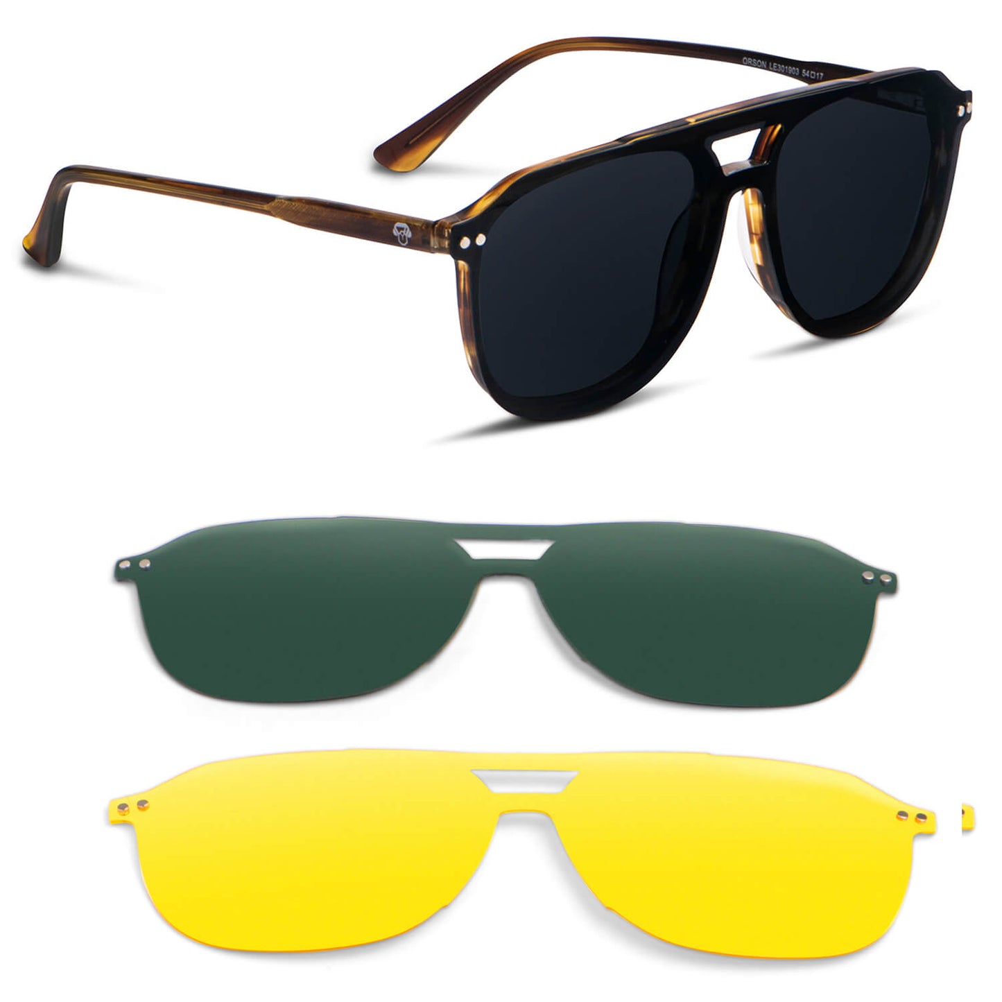 anteojos o marcos opticos ovalados amarillos sobre lente clip sol iman polarizado para hombre y mujer vista frontal #color_yellow