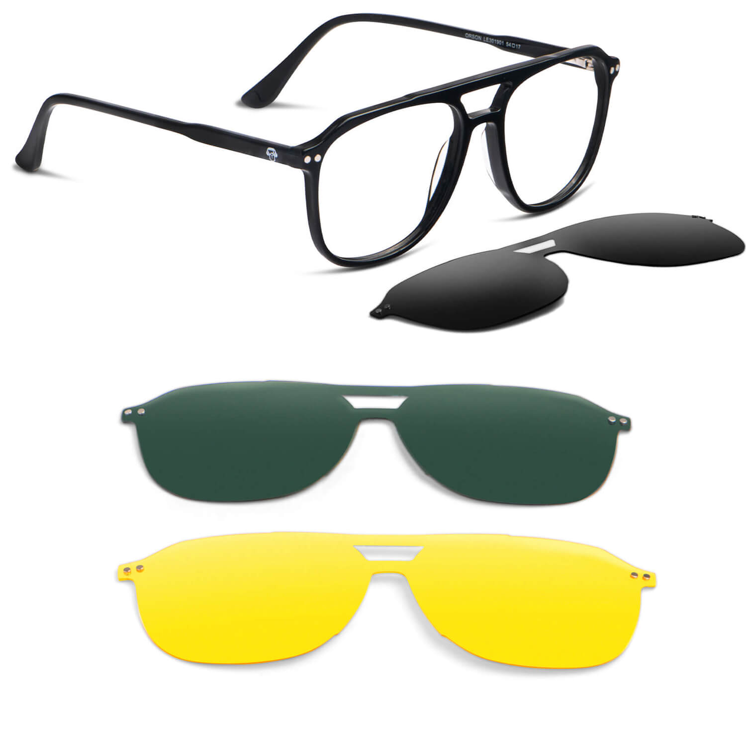 Orson Clip Sol lentes clip on negro vista angulada 3/4 diseño universal #color_negro