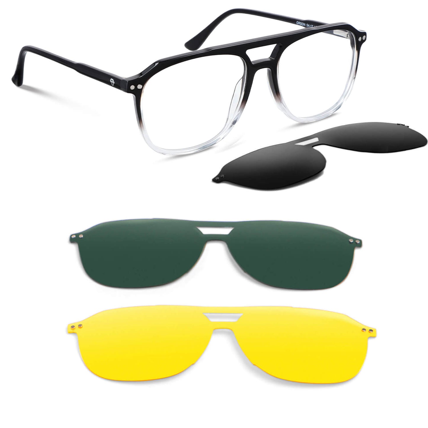 armazones opticos con clip de sol polarizado modelo aviador de Bonoboss. Lentes opticos con clip con receta de color degrade negro #color_gradiente
