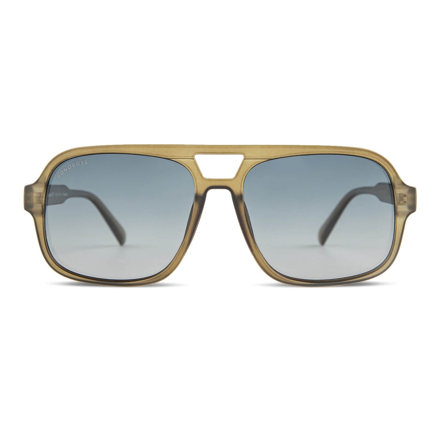 anteojos de sol polarizados redondos de botellas plásticas recicladas sustentable color verde. cristal color degrade azul #color_olive-blue