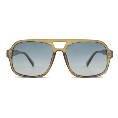 anteojos de sol polarizados redondos de botellas plásticas recicladas sustentable color verde. cristal color degrade azul #color_olive-blue