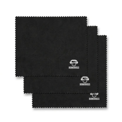 Paño de Microfibra para Lentes Bonoboss 17x15 cm — set completo de unidades sobre fondo blanco, set de 3 unidades