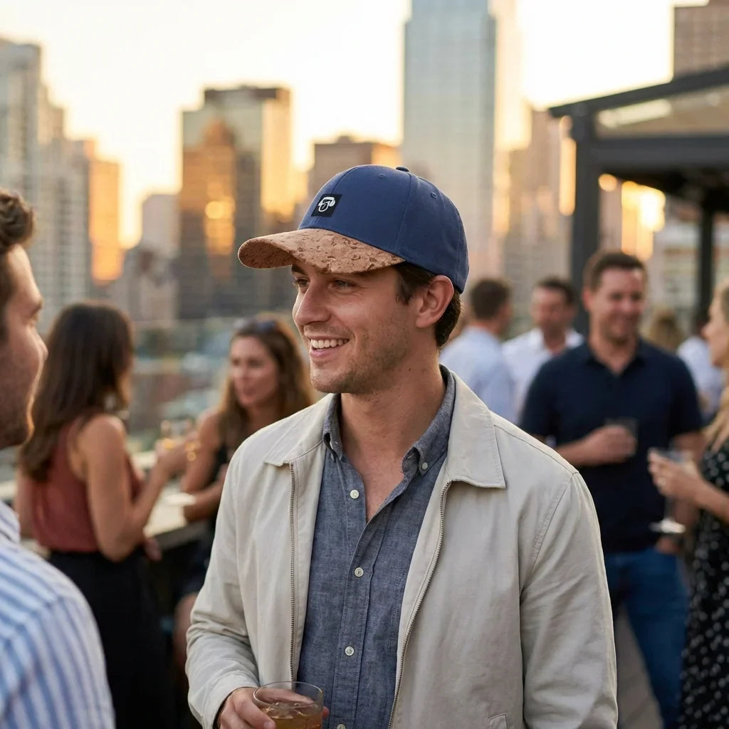 Gorro de corcho ecológico en rooftop bar social Bonoboss