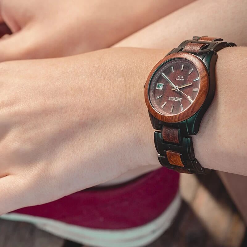 Sairi Acero Inoxidable y Madera relojes mujer de frente con resistente al agua