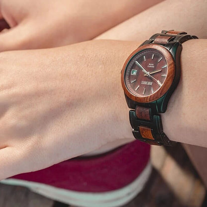 Sairi Acero Inoxidable y Madera relojes mujer de frente con resistente al agua