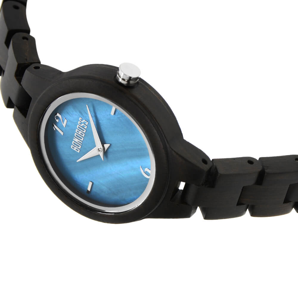 Frontal Zapallar Sándalo Nácar Natural reloj de madera correa intercambiable