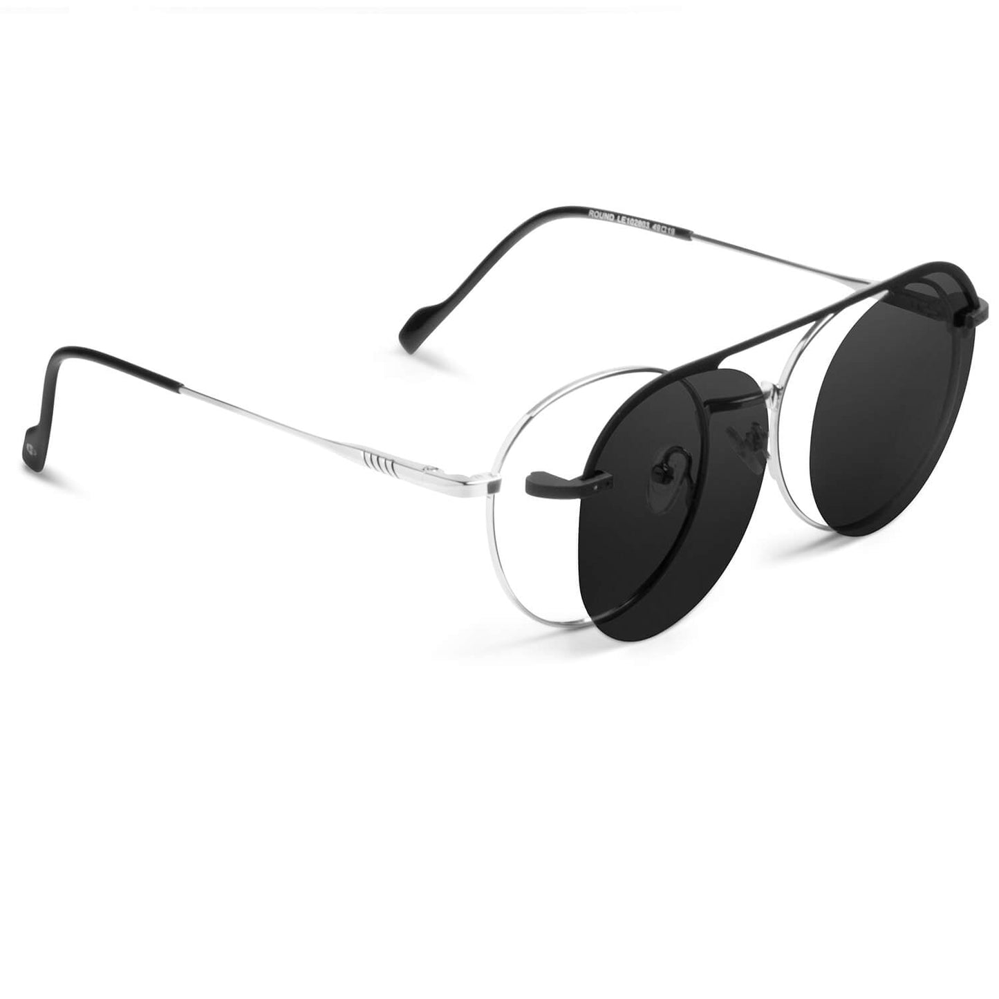 Round Clip Sol lentes clip on silver visto de frente hombre y mujer #color_plateado