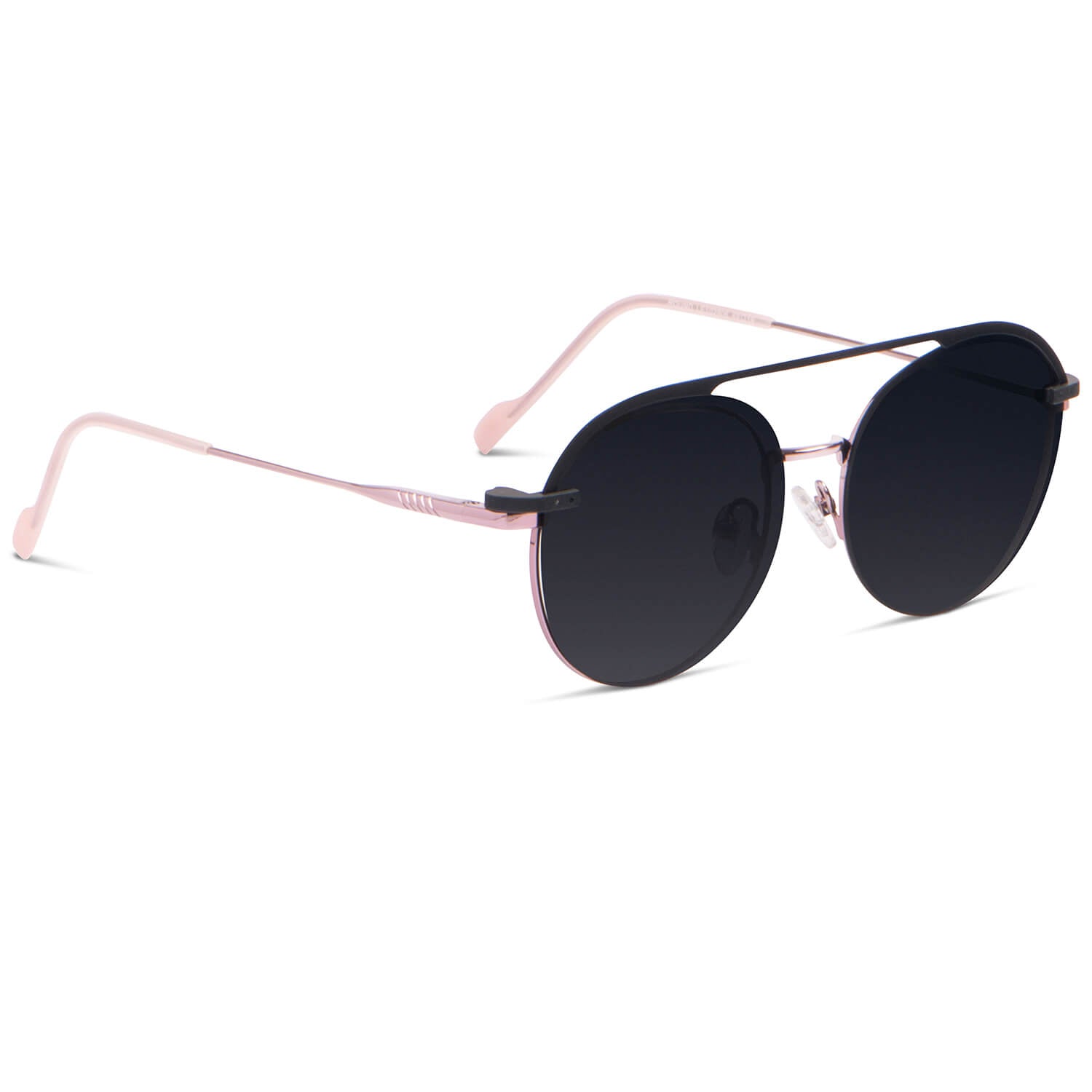 anteojos o marcos opticos redondos de color rosado con sobre lente clip sol iman polarizado para hombre y mujer de color barbie rosado vista angulada montados#color_rosado