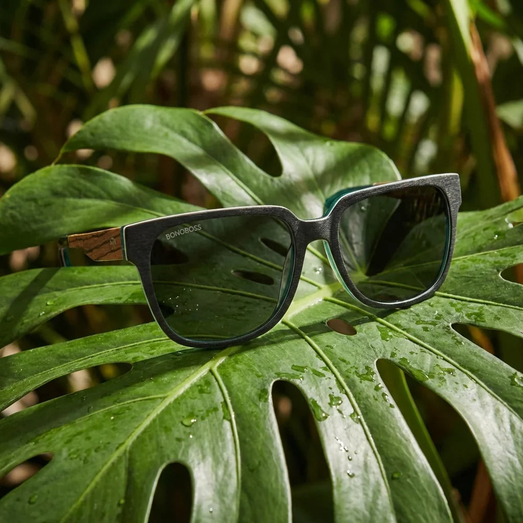 Vista frontal de Selkie gafas de sol madera color para hombre y mujer #color_selkie-db-zebrano