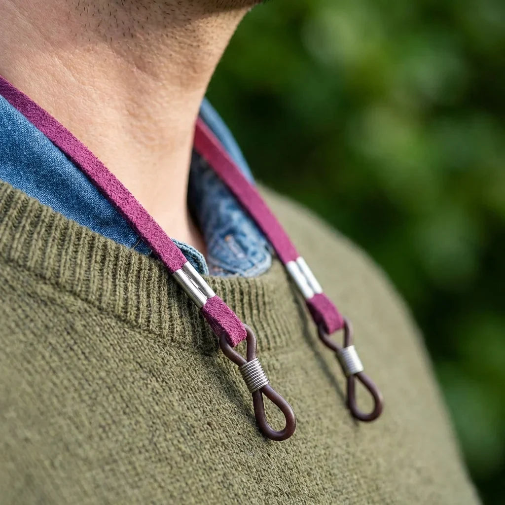 Detalle textura Strap Liso Plástico Reciclado cordón para lentes burdeo #color_burdeo