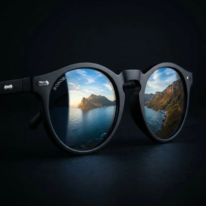 Temuco RPET clásico lentes de sol madera color azul vista frontal con protección UV400 #color_azul