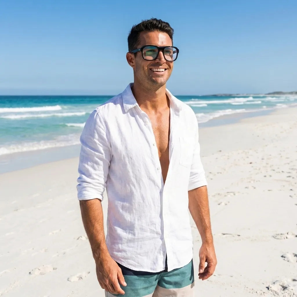 Hombre usando Tom lentes con receta negro estilo lifestyle #color_negro