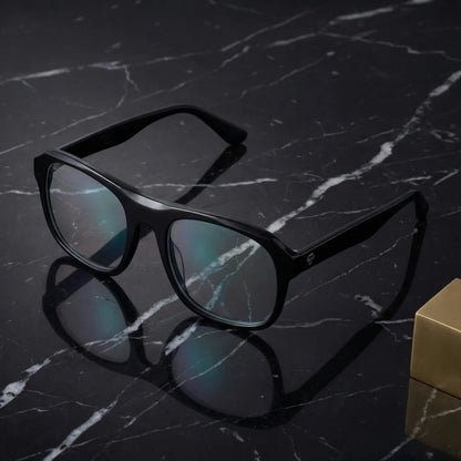 Lentes opticos Tom Negro sobre marmol negro elegante antirreflex receta optica bio-acetato Bonoboss #editorial_marmol-negro #color_negro