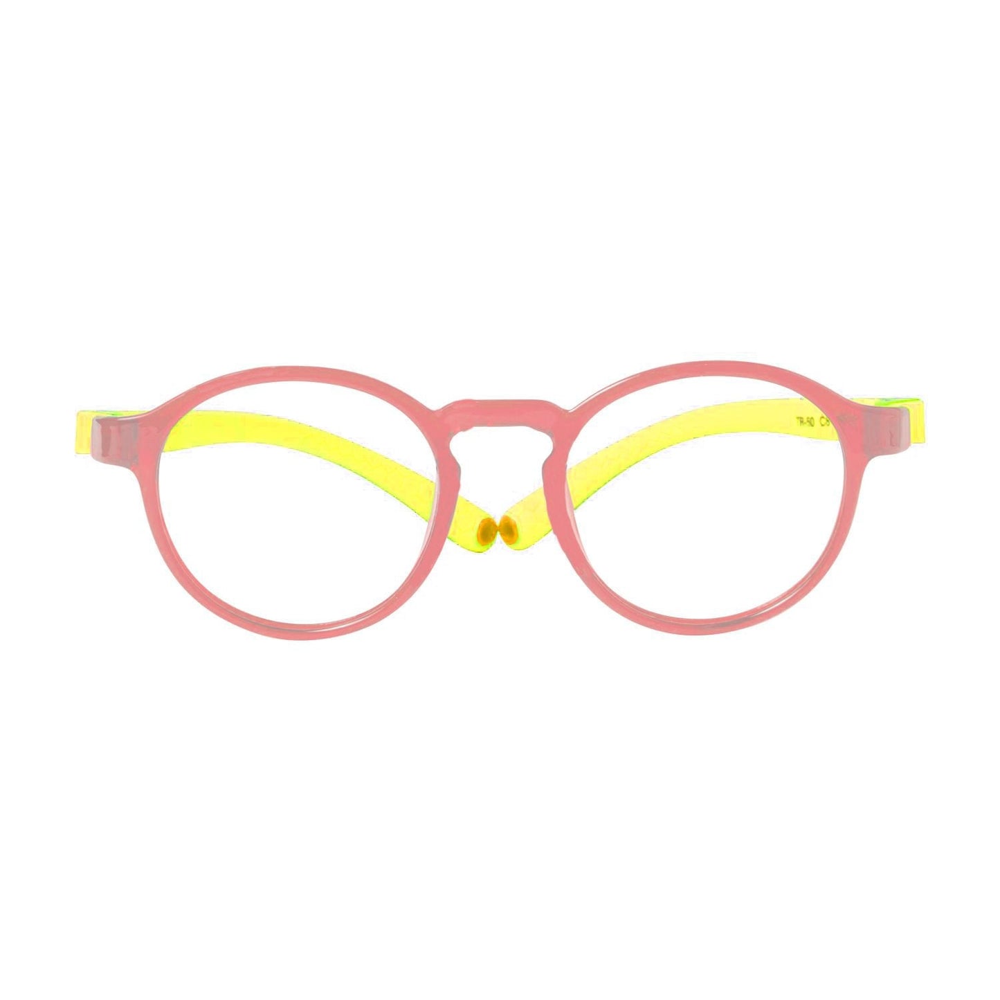 Anteojos de niña y niño de color rosado de forma redonda con cristales opticos con receta indestructibles como los miraflex de color rosado vista frontal #color_rosado