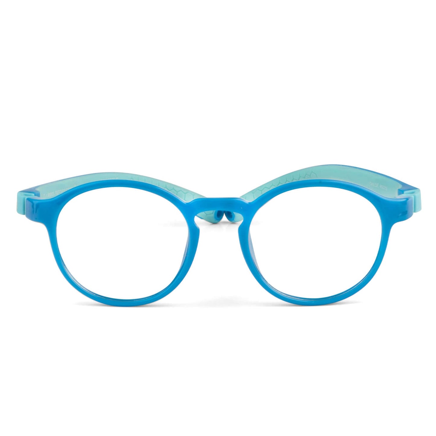 Anteojos de niña y niño de color rosado de forma redonda con cristales opticos con receta indestructibles como los miraflex de color azul vista frontal #color_azul