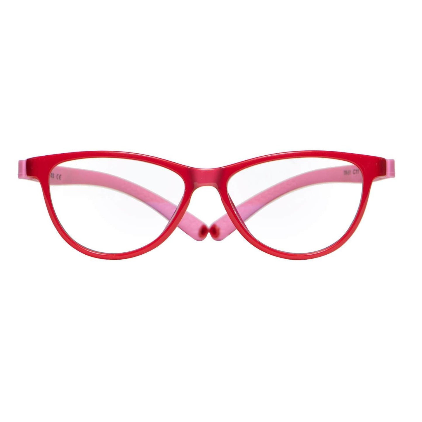 Anteojos o armazones ópticas para niño y niña de forma agatada y color rojo con rosado vista frontal #color_rojo