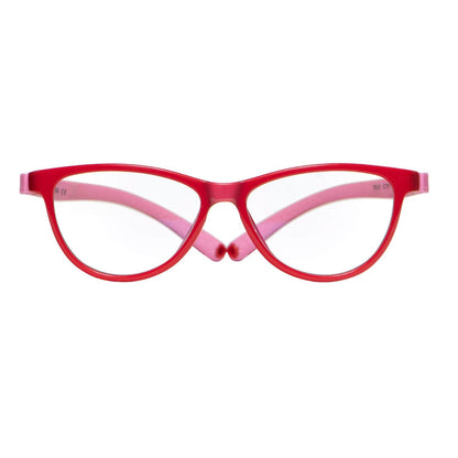 Anteojos o armazones ópticas para niño y niña de forma agatada y color rojo con rosado vista frontal #color_rojo