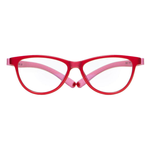 Anteojos o armazones ópticas para niño y niña de forma agatada y color rojo con rosado vista frontal #color_rojo